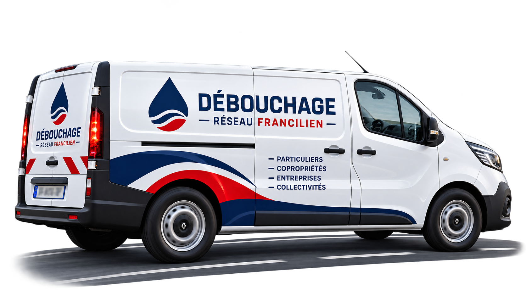 Véhicule d'intervention Débouchage Réseau Francilien sur la route
